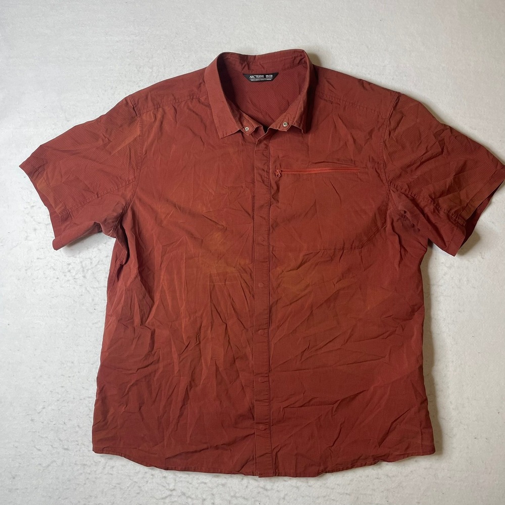 Arcteryx Mens Size XXL Red‎ Plaid Short Sleeve Button Up Pocket Shirt Top